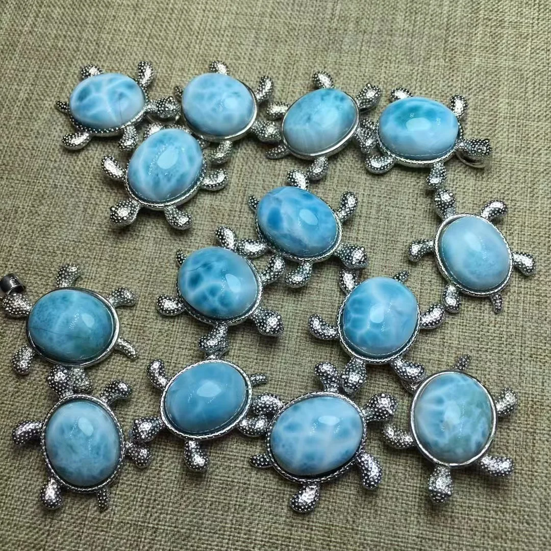 Hot selling Promotion Exquisite Natural Quartz turtle Shape larimar Pendant with S925 sliver