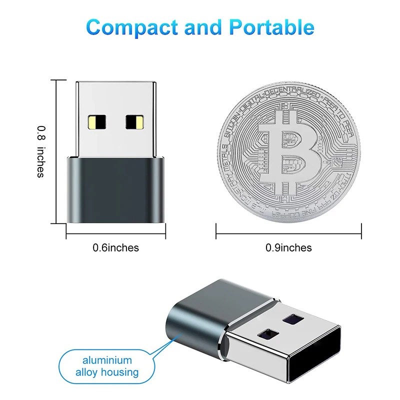 aluminium alloy shell OTG USB to Type-C adapter for charging and data transmission