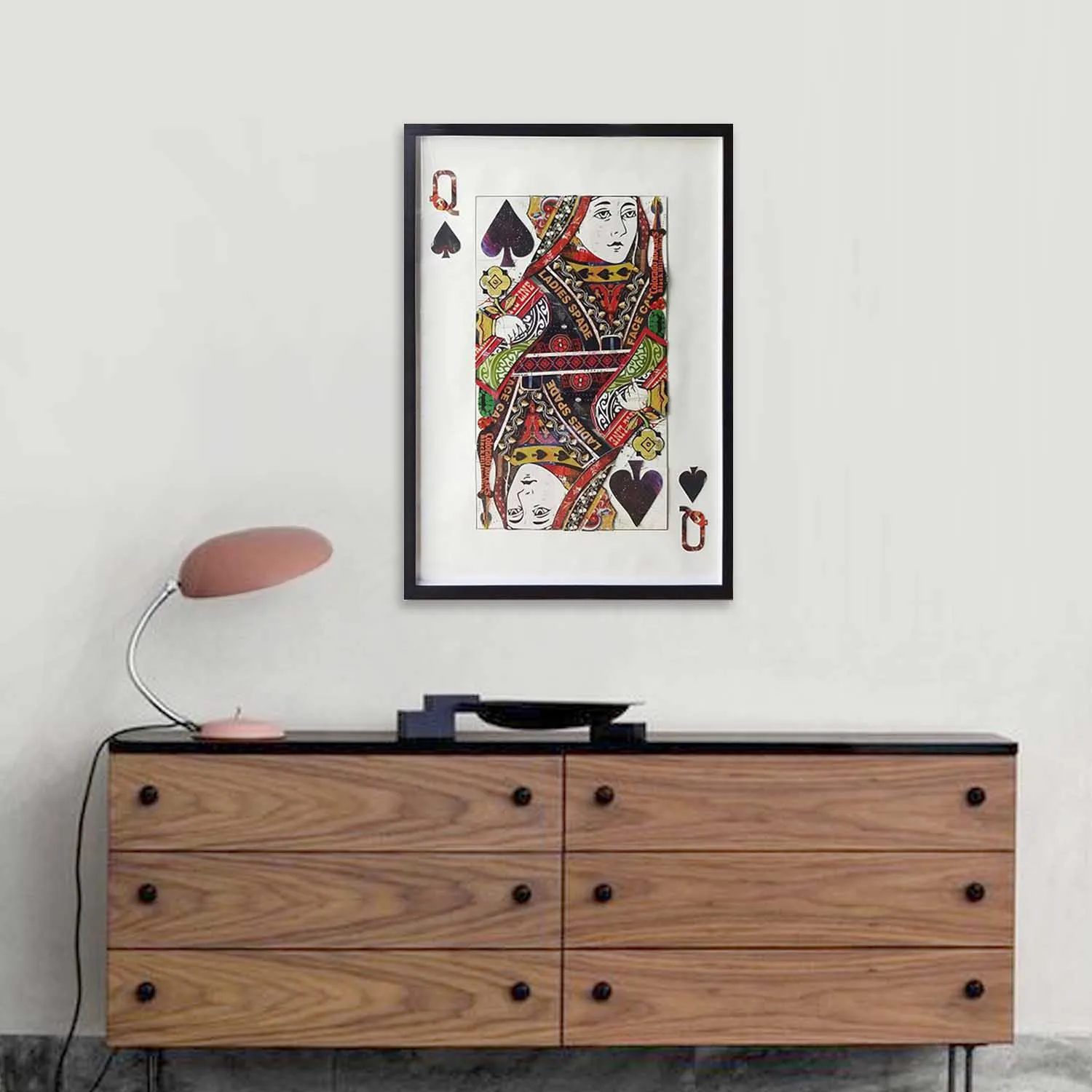 Paper Big Collage Printed Wall Art Playing Card Queen in Red Heart