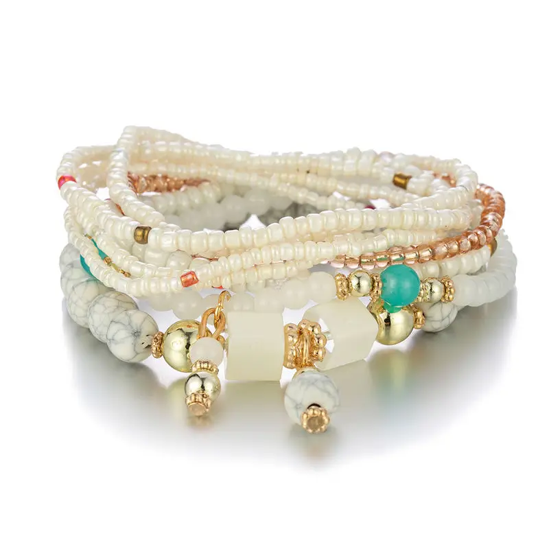 Multilayer Bohemian Stackable Bead Bracelets for Women Stretch Multilayered Bracelet Set Jewelry Layers Turquoise Bracelet