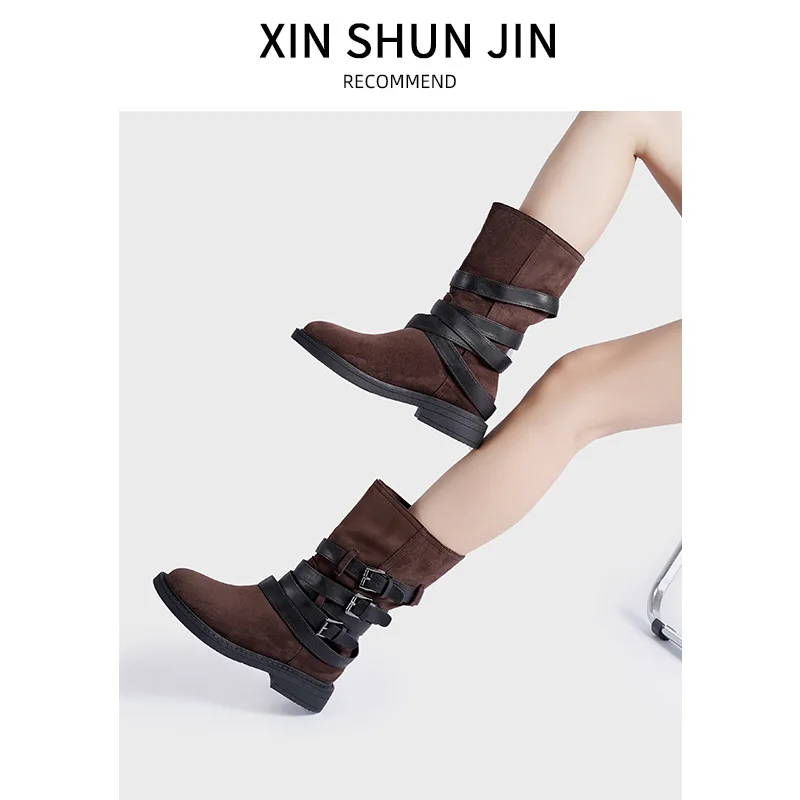 New Design Wholesale Ladies 2024 suede leather knee high boots Fashionable Flat Cowboy Boots Lady
