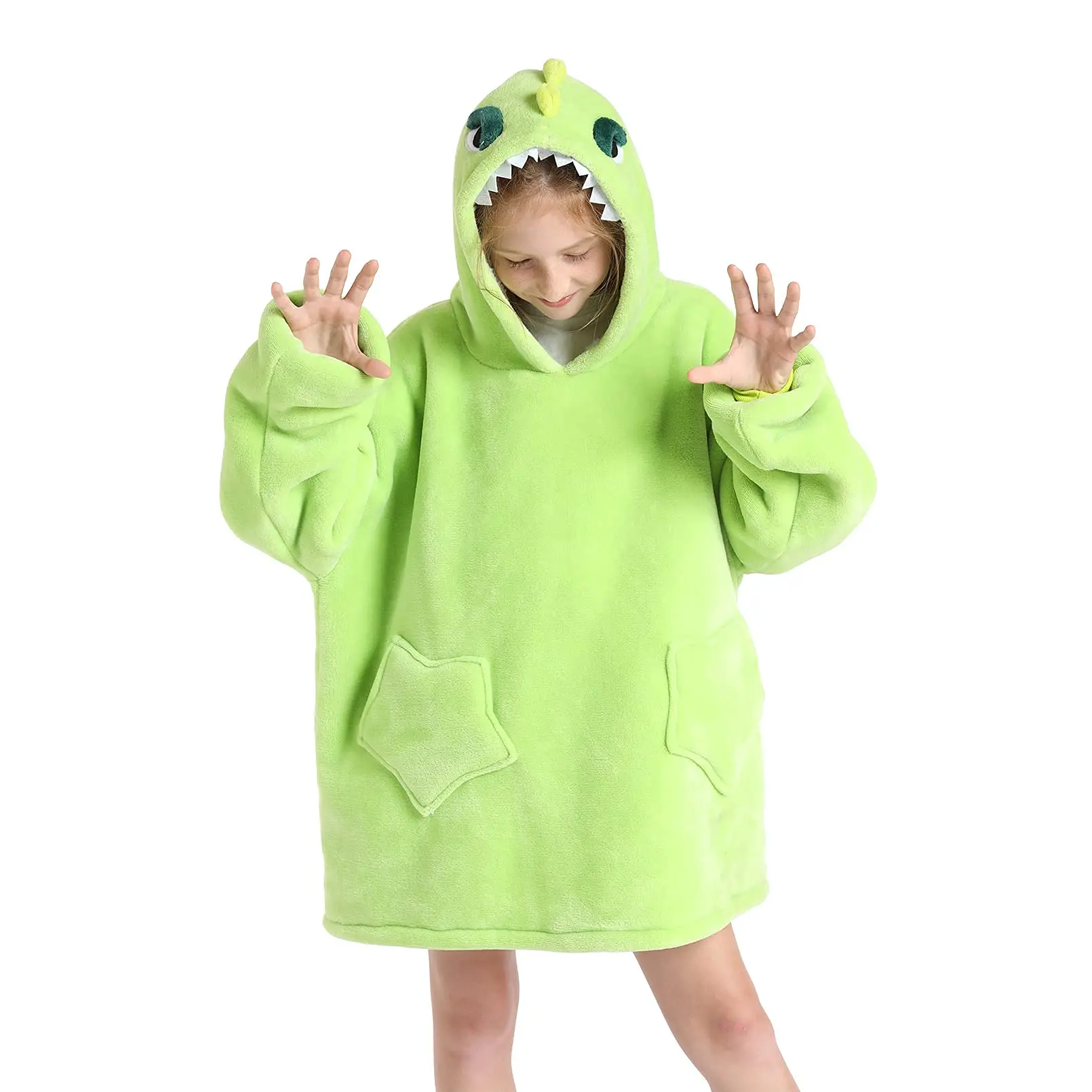 Hot sale Custom Printed Oversized Wearable Blanket Soft Fleece Dinosaur Hoodie Blanket