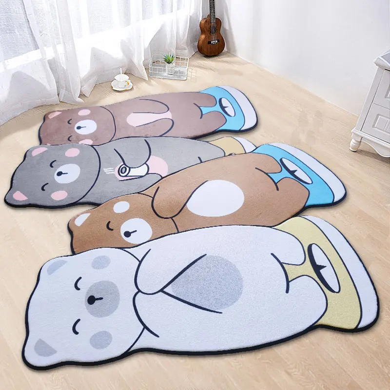 Bear Shaped Cute Animal Printed Soft Fuzzy Flannel  Rug Carpet for Kids Teen Girls Room Floor carpet for kidsroom decor