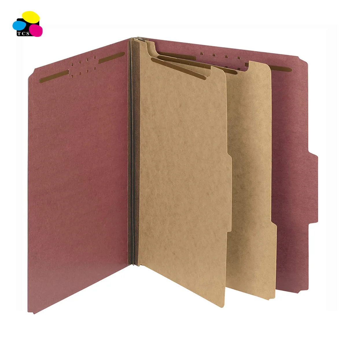 1/3 cut Tab 2 Dividers Dark Red Letter Size Pressboard Classification Folders With Fasteners