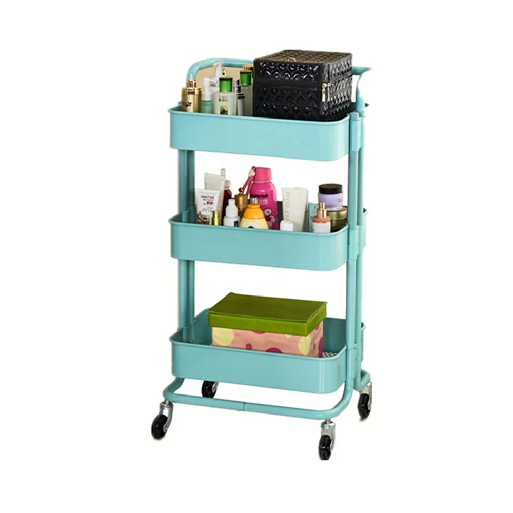 3 Tiers Home Furniture trolley with handle Metal Rolling Utility kitchen cart trolley island