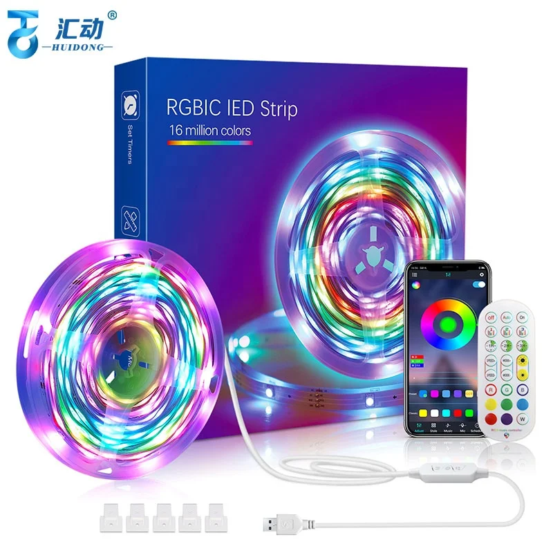 Color 12v dimmable indoor outdoor bedroom backlight cob rgb smart led strip lights wifi Alexa Tuya Multicolor smart light strips