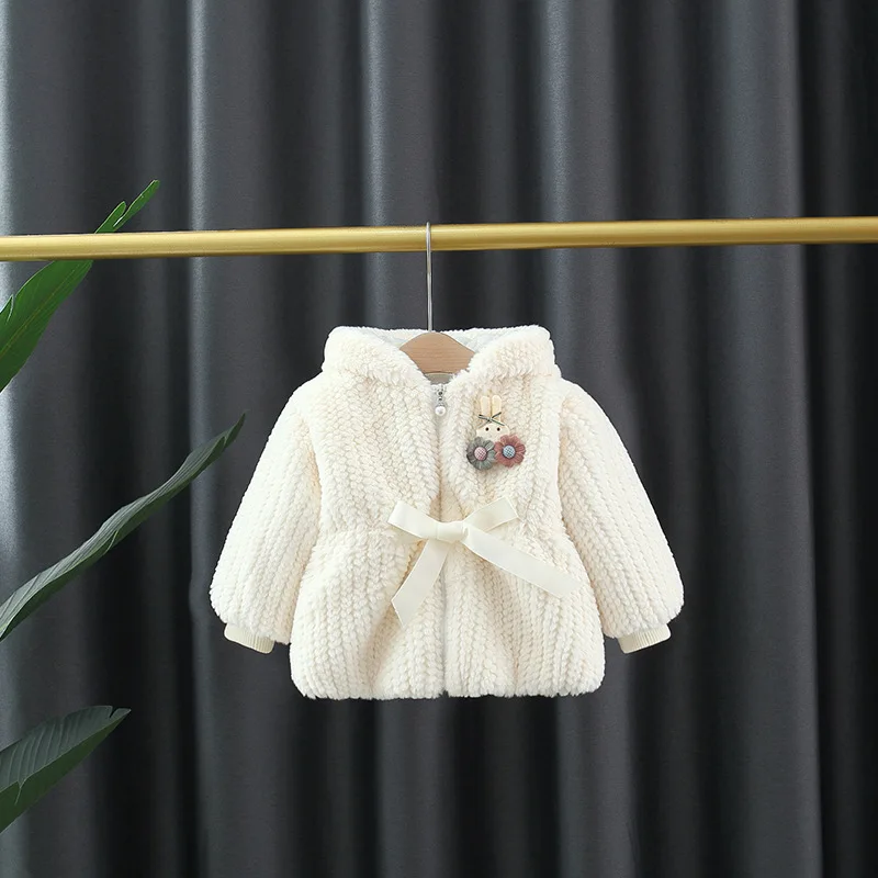2023 girls winter clothes autumn Little Rabbit Wool Sweater Coat Cute Waist Ribbon Knot Cartoon Coat Wool Sweater 1-5years