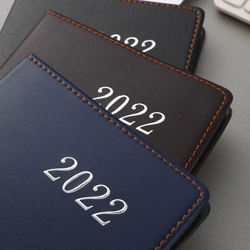 Custom Logo A5 Hardcover Leather Business Agenda 2022 Daily Planner Notebook 365 Days Yearly Executive Diary In Spanish English