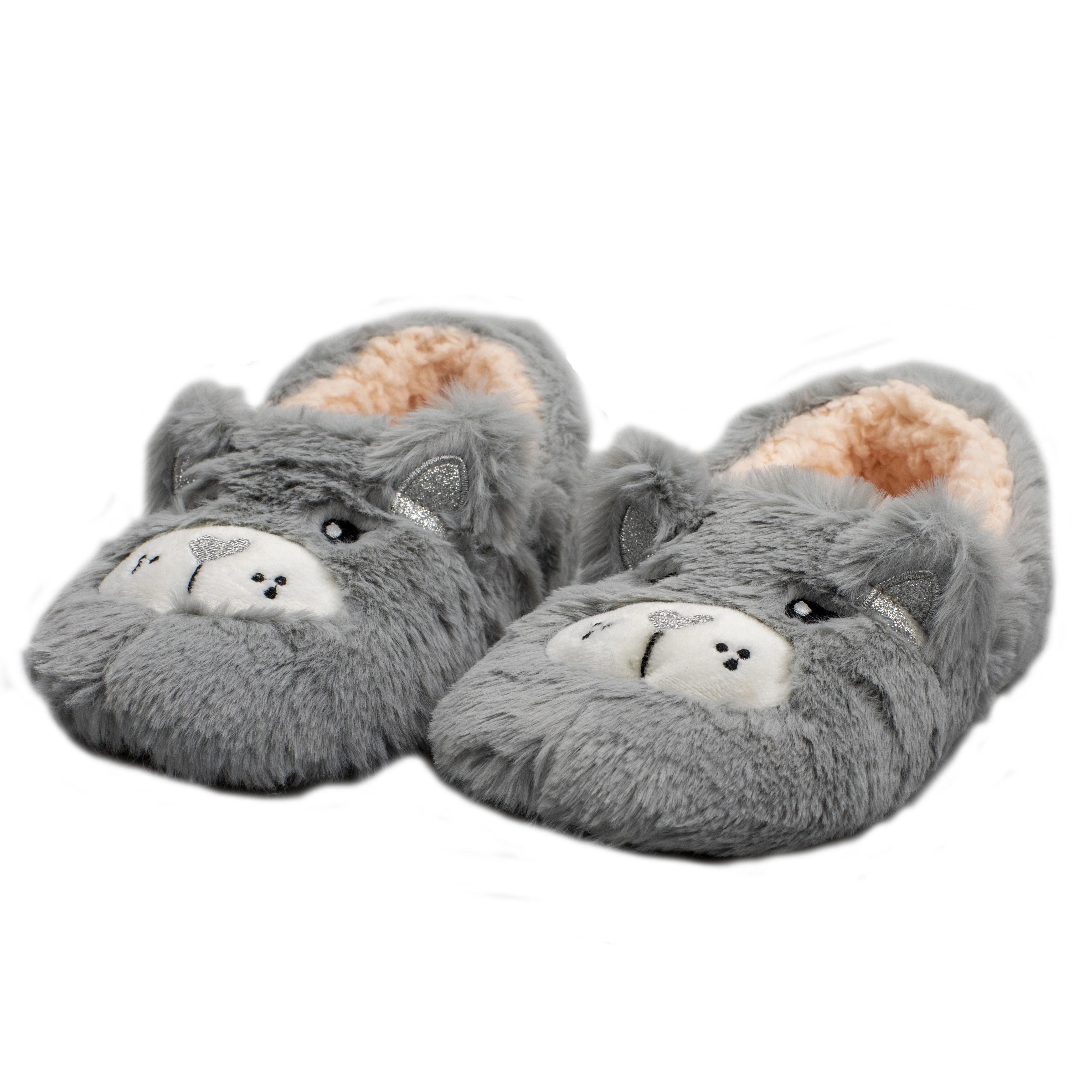 
Cute Embroidery Animal Pink Furry Kids Fur Slippers Winter 