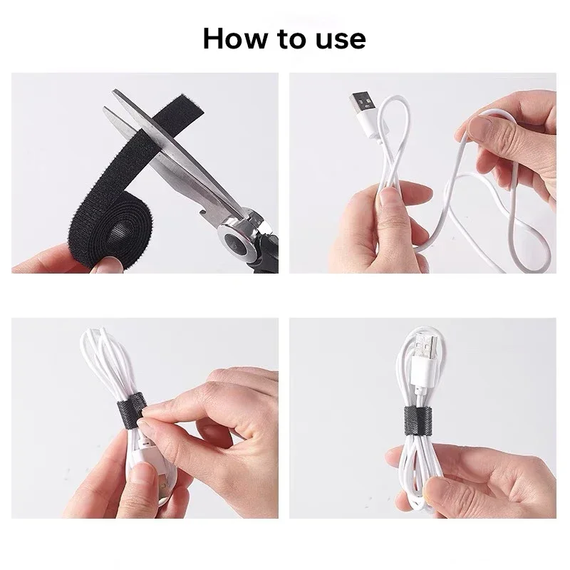 5m Fastening Tape USB Cable Ties Reusable Hook and loop Straps Double Side Hook Roll Wires Cords Manage Organizer Straps