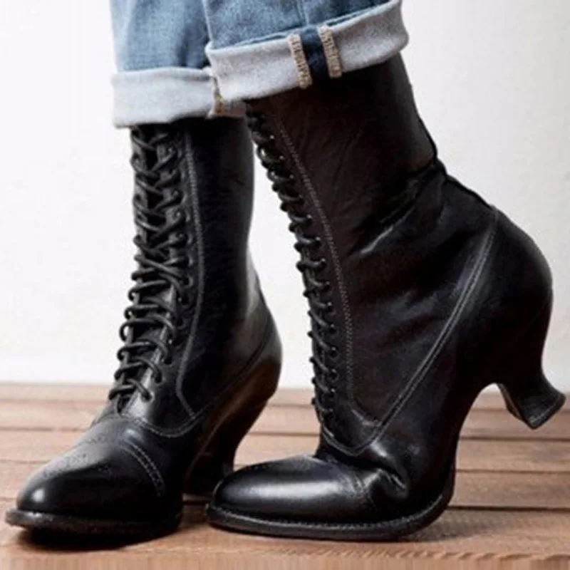 Fashion Winter Cross Strap Women Ankle Boots High Heel Shoes Woman Zipper Office Lady Street Footwear