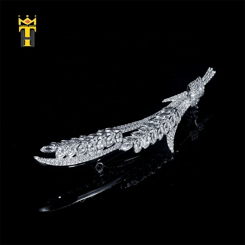Fashion jewelry ear wheat feather brooch gift women zircon silver brooch luxury women
