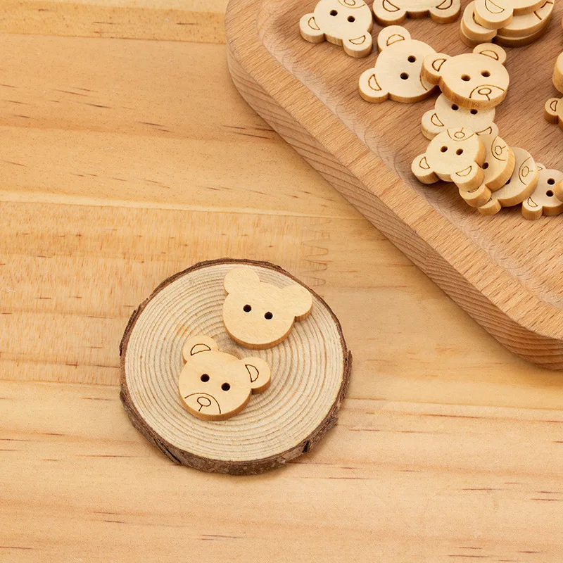 SAS Creative Wooden Cartoon Animal Bear Head Buttons Handmade Material Diy Accessories Wood Buttons