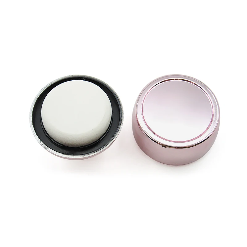 Cosmetic wholesale cute round empty mini blush jar case container with sponge puff custom makeup plastic packaging