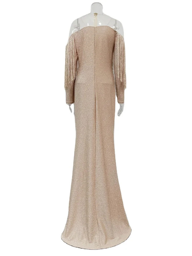 TWOTWINSTYLE Fashionable High Waist Midi Spliced Tassel Sequins Women Dress 2023