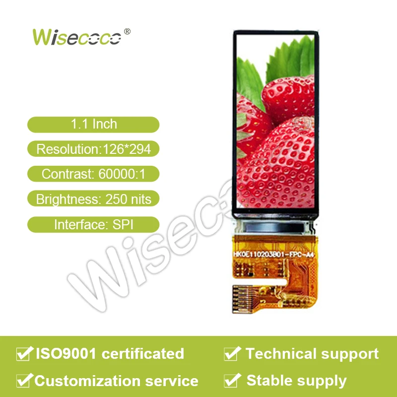 WIisecoco Tft-Lcd High Contrast 1.1 Inch 126*294 SPI 413Pins Interface 250Nits Micro Lcd Display Module For Medical Instrument