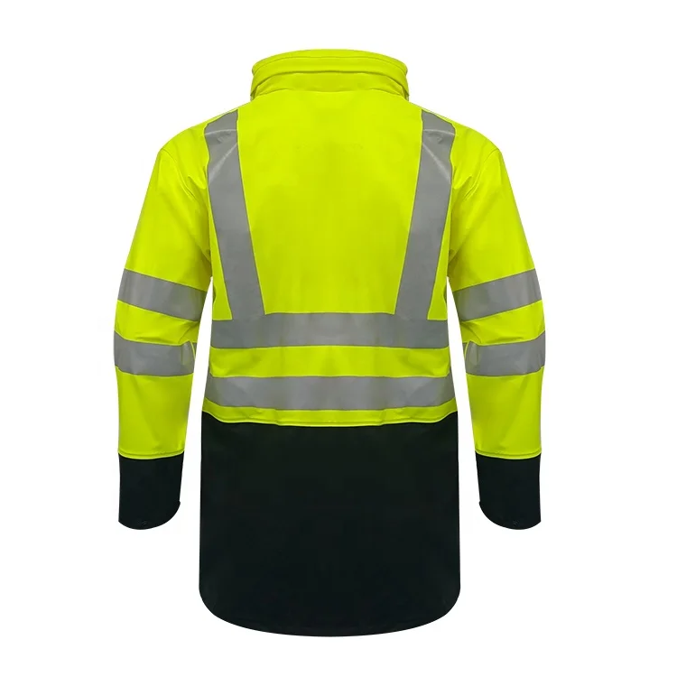 Hot Sale hivis yellow Flame Retardant PU Long Sleeve Man jacket With Reflective Tape