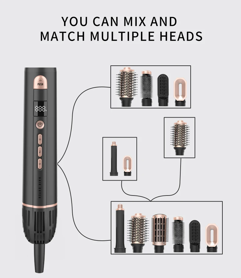 6 in one high speed air styler cold and one step hair dryer hot air blower styler and hot air styler and rotating