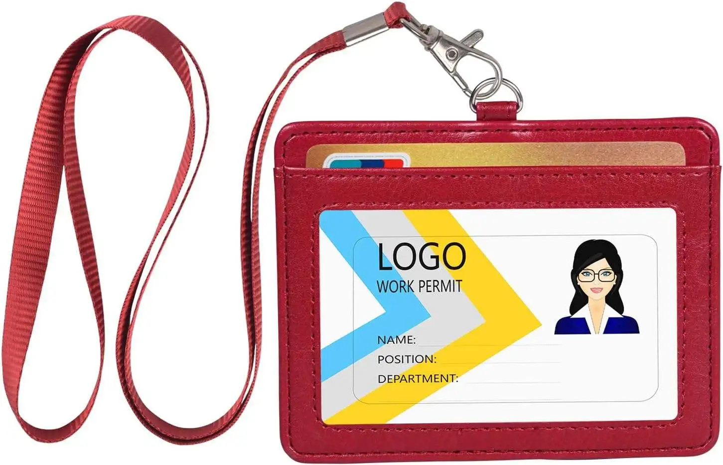 FOCUS Wholesale Card Holder with Lanyard PU Card Holder Custom Logo Full printing Vertical Card Holder ID Badge