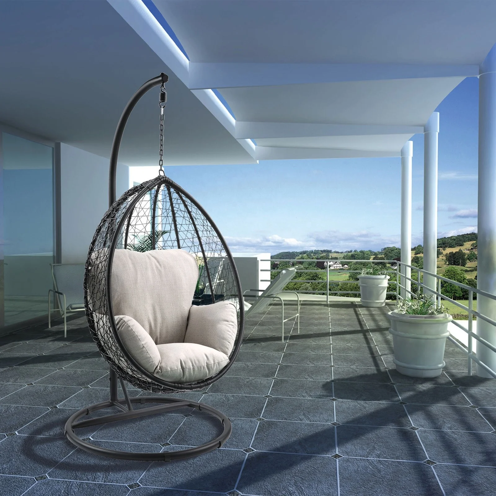 Outdoor Garden Furniture Patio Swings With Metal Canopy Stand Rattan Indoor Egg Chairs Hanging Swing Egg Chair