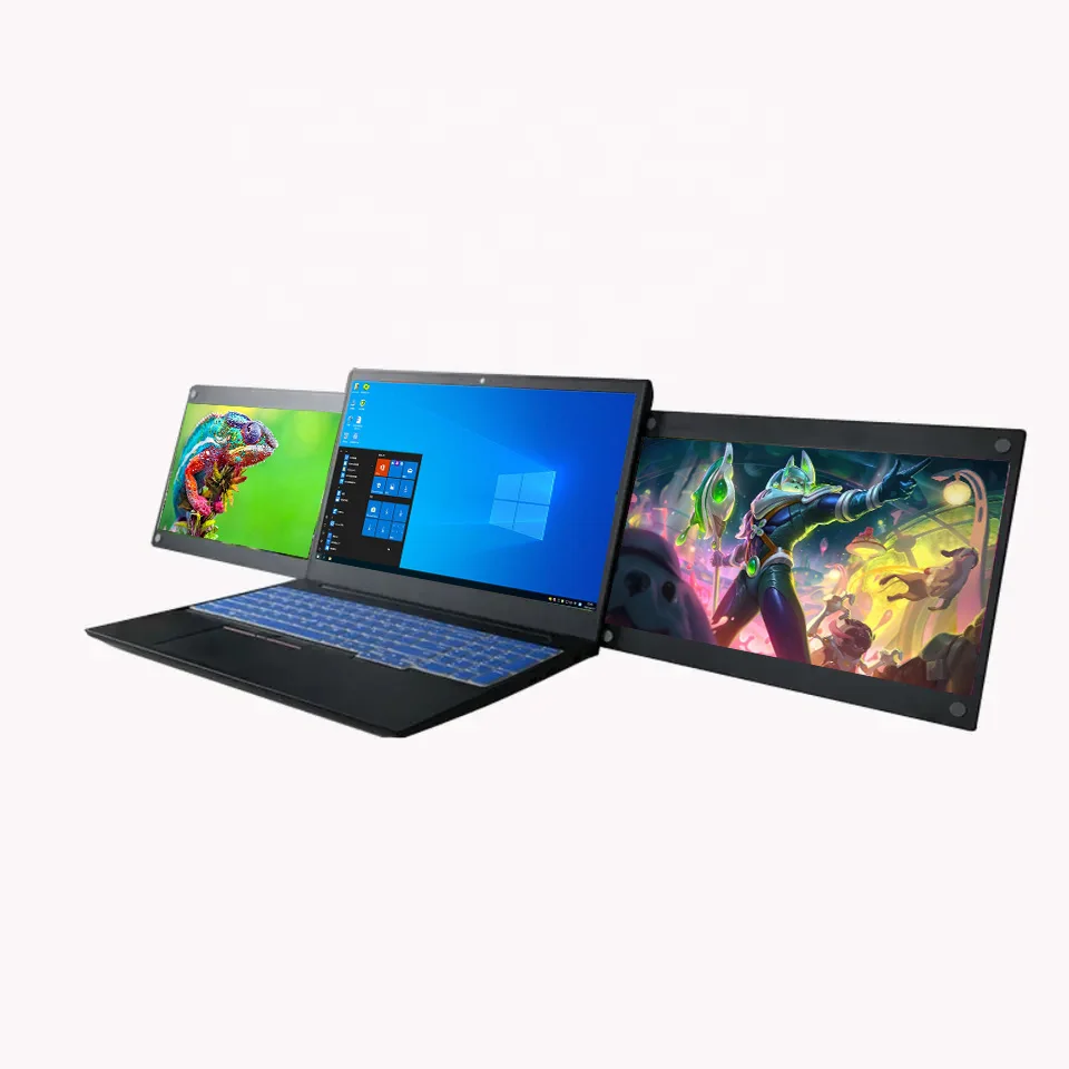 Factory 14 inch Triple Laptop Screen Extender Dual 15 inch FOPO 1080P LCD monitors portable Tri screen monitor for laptop