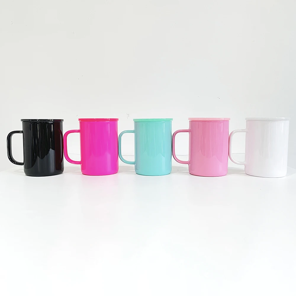 USA warehouse solid macaron colored blank sublimation colorful 17oz glass coffee mugs with plastic pp lids for sublimation