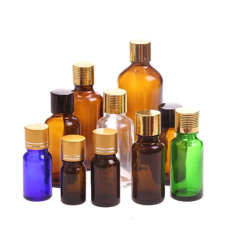 amber cosmetic bottle 5 ml 10 ml 15 ml 20 ml 30 ml 50 ml 100 ml brown glass essential oil bottle with 18mm aluminum screw cap
