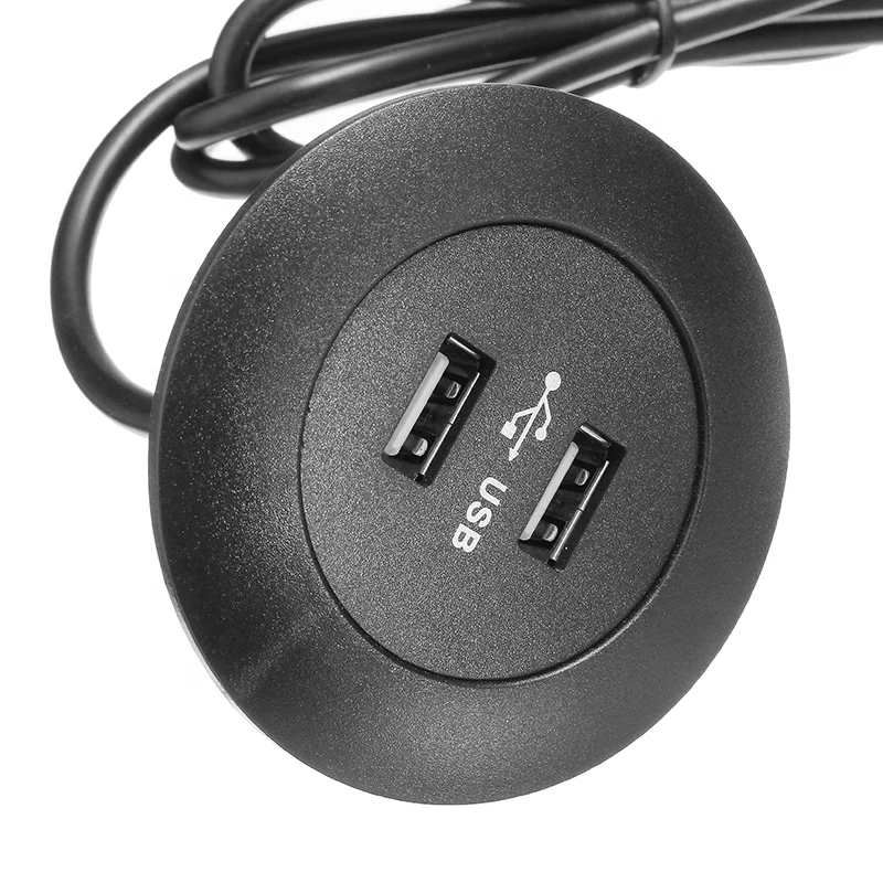 Зарядная панель с двумя USB-портами черная круглая синим светодиодом и адаптером питания 5 В 2 А для дивана подъема кровати