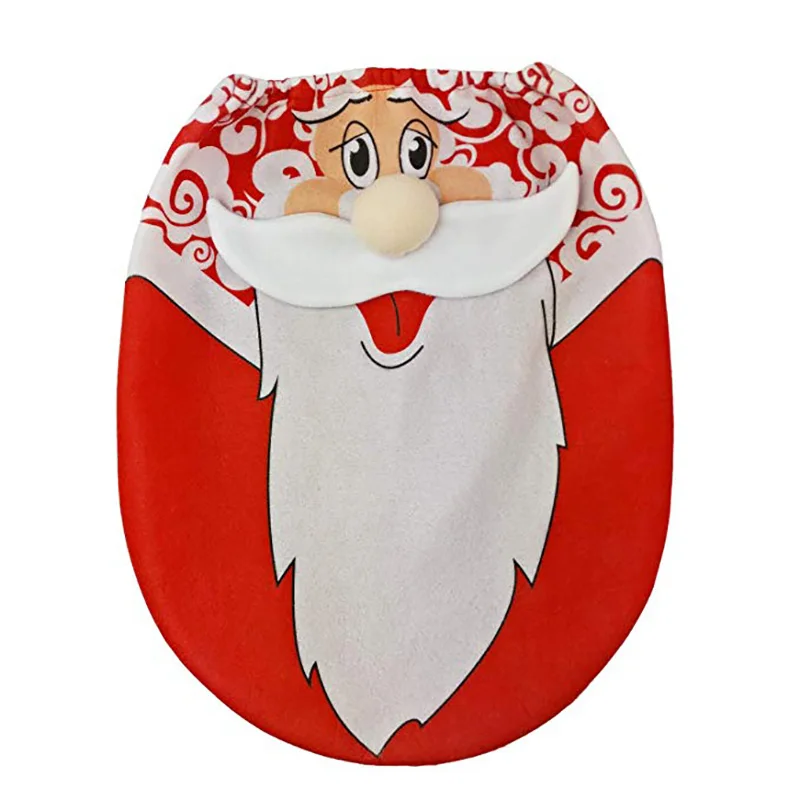 3pcs/set Happy Santa Toilet Seat Cover and Rug Set Bathroom Christmas Decorations Supplies