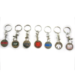 Custom high quality zinc alloy house shape shopping cart tokens keychain