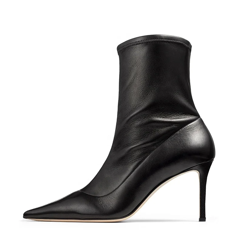 2021 High Heel Booties Black Stretch Sock Ankle Boots For Women