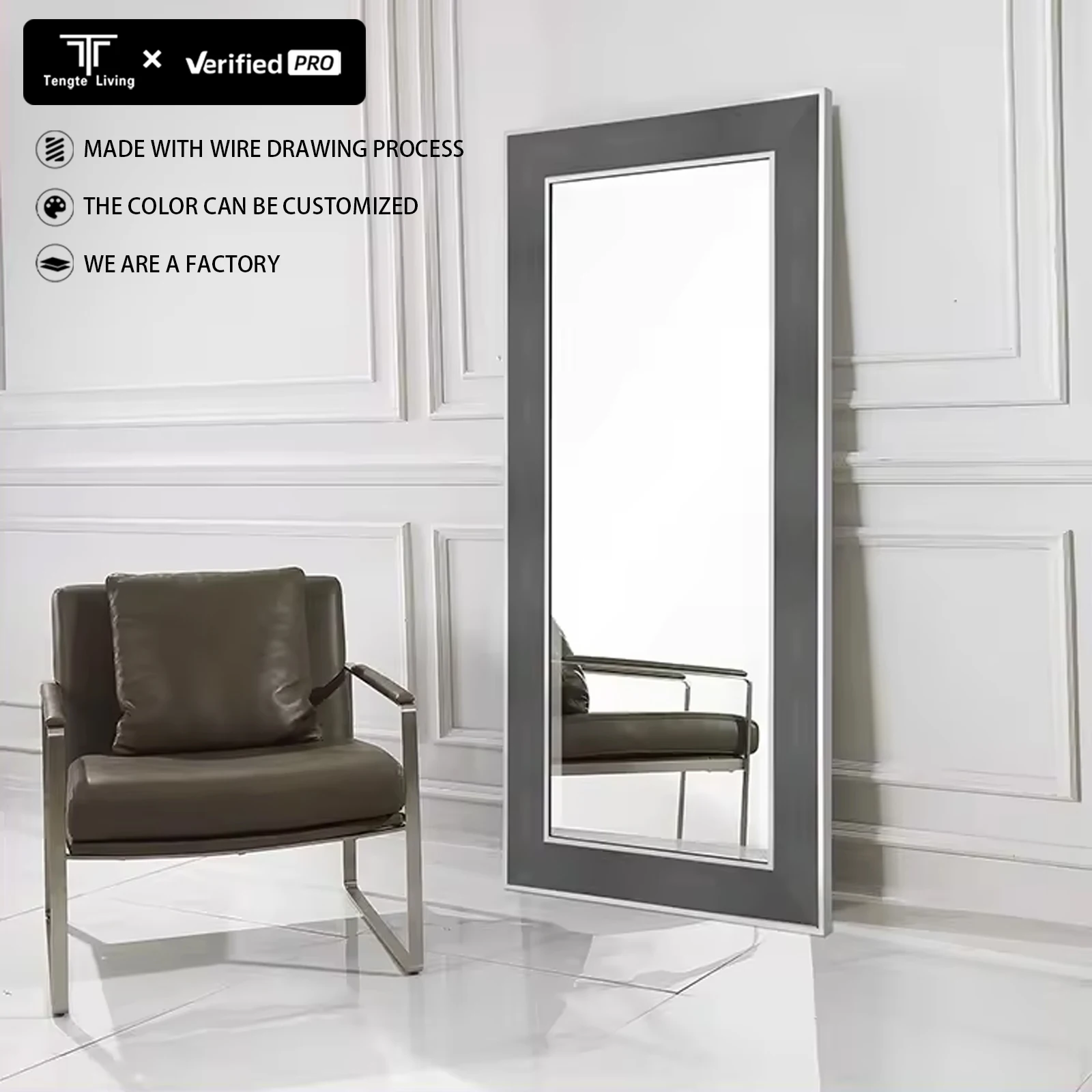 Custom Large Full-Length Metal Dressing Wall Mirror Home Decor Floor Standing Rectangle Round Oval Arch Custom Logo Bathroom