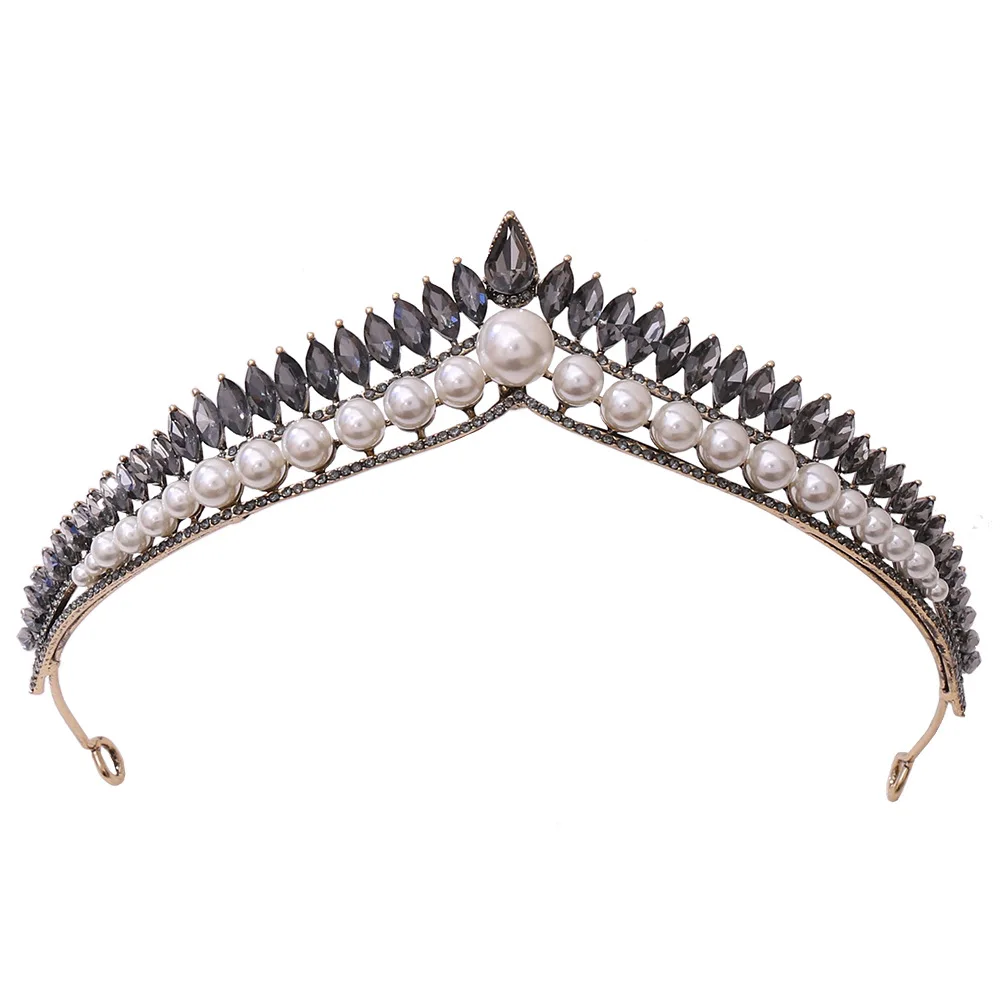 Wedding Pearl Crystal Head Crown Gold Earring Tiaras Rhinestone Headpiece Bridal Halloween Sparkly Party Hair Accessories