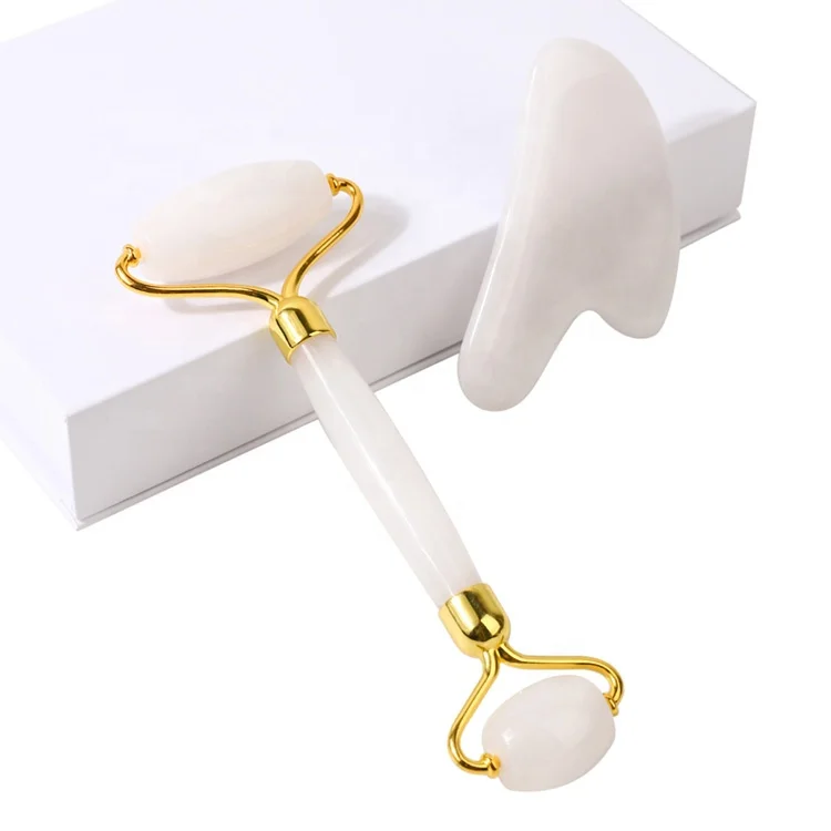 Real Nephrite Royal Guasha Board Massager Stone Facial White Jade Roller