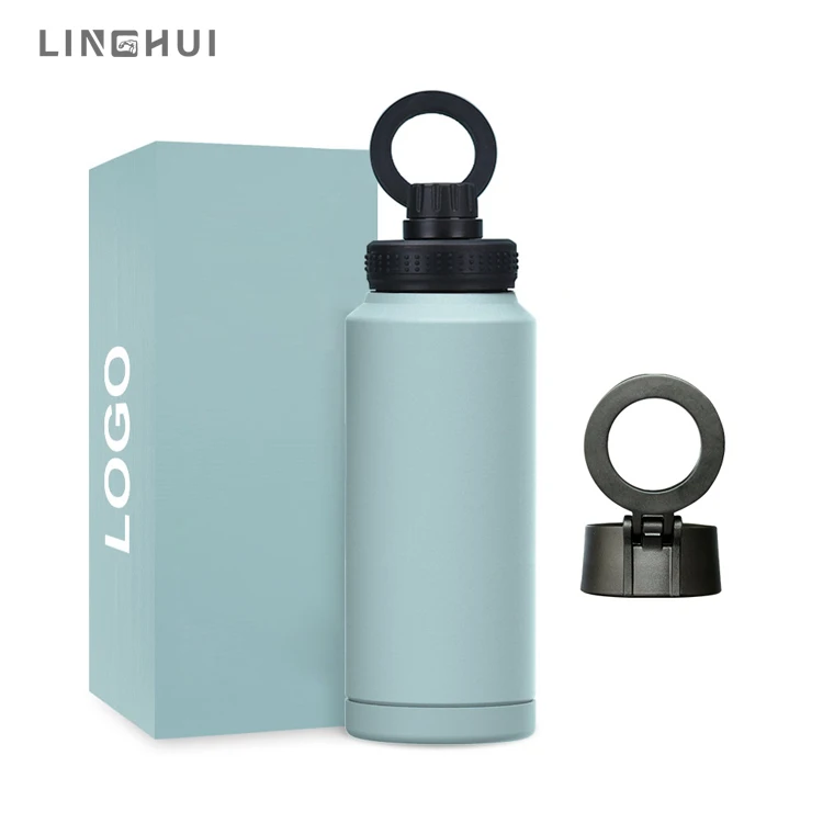 Linhui  Custom Stainless Steel 32oz  Insulated Flask Thermos Sports Water Bottle with 3 Lids