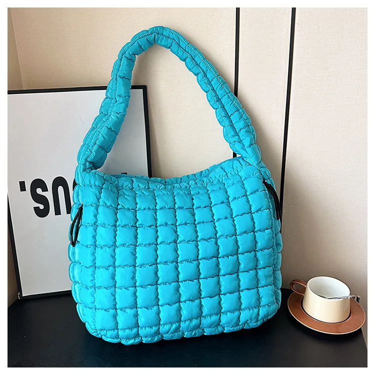 Customized Logo Image Large Personalized Luxury Quilted Handbag Puffer Gift Puffy Zipper Nylon Leda Hobo Tote Bag For Women