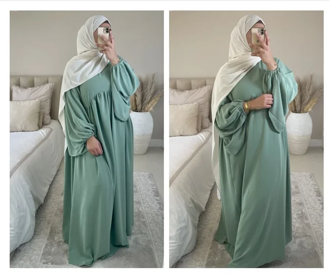 Wholesale Modest Dress Ramadan Eid Mubarak Kaftan Dubai Abaya Balloon Sleeve Abaya Long Sleeve Maxi Dress