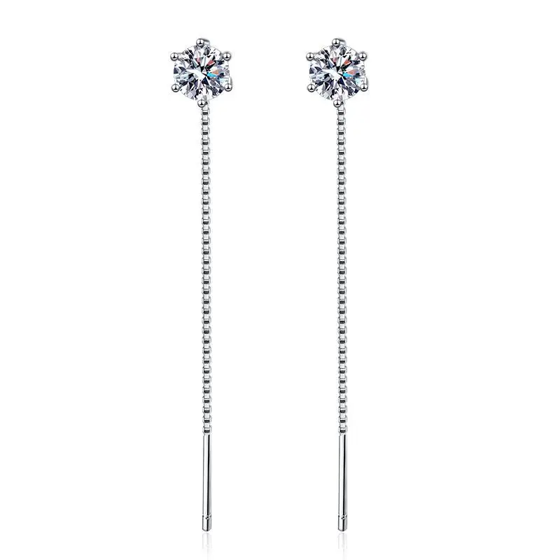 S925 Sterling Silver Unisex Earrings 1 Carat Simple Classic Six-Claw Moissanite with PT950 Plated Ear Wire Elegant Wire Design
