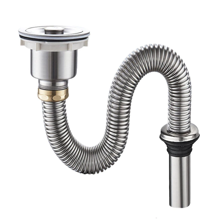 Modern Stainless Steel Flexible Drainage Basin Pipes Deodorant Bathtub Drain Hose Polished Water Pipe Strainer Kitchen Bathroom
