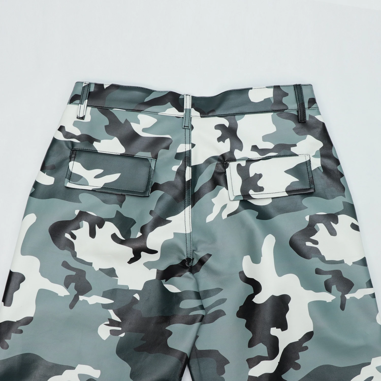 Custom Designer Street Camo PU Leather Pants Wide Leg Oversized Baggy Waterproof Camo Camouflage Pants for Men and Women