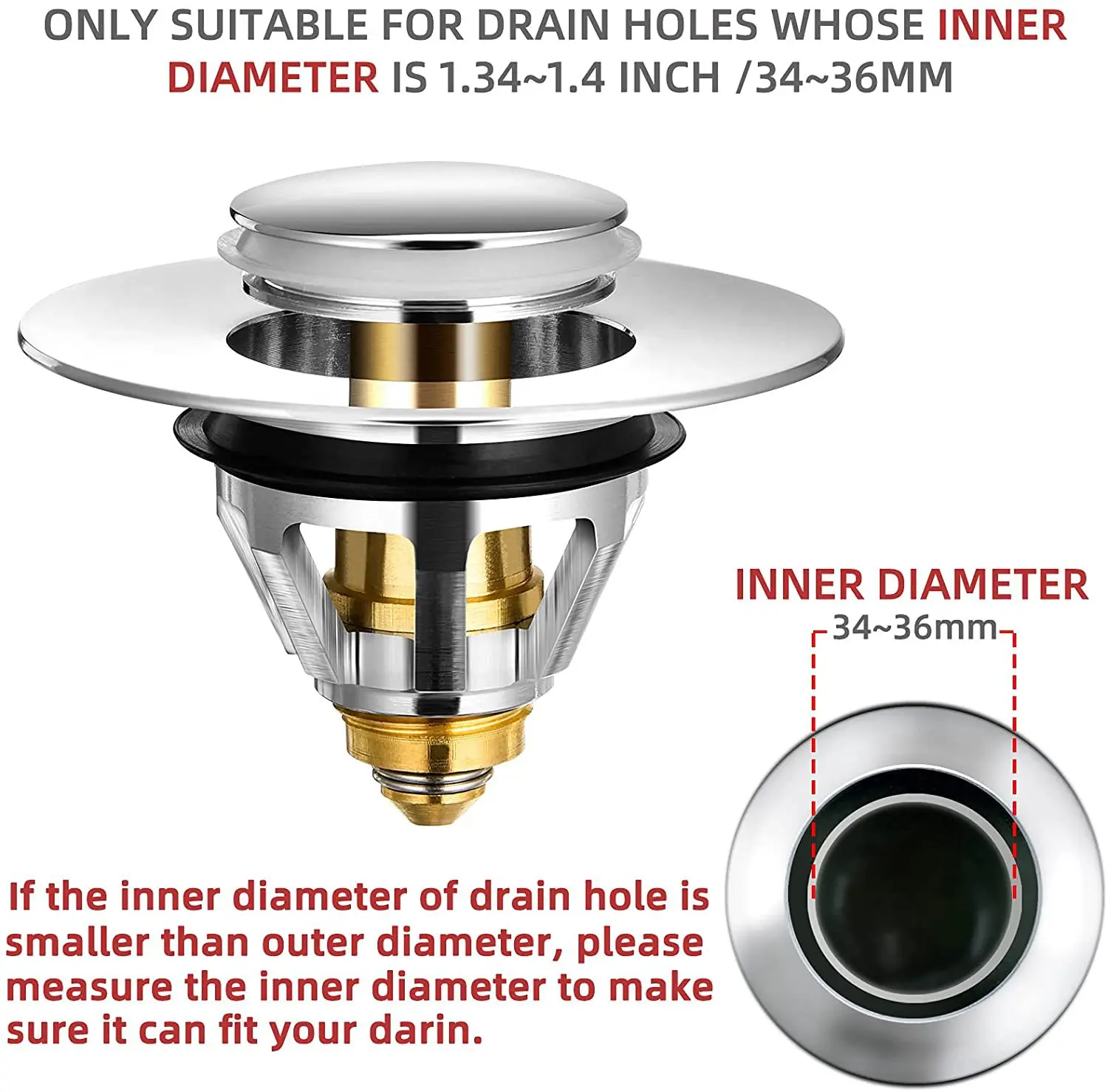 Washbasin face pool water plug wash basin drainer tube fittings spring core press type stainless steel flip cover