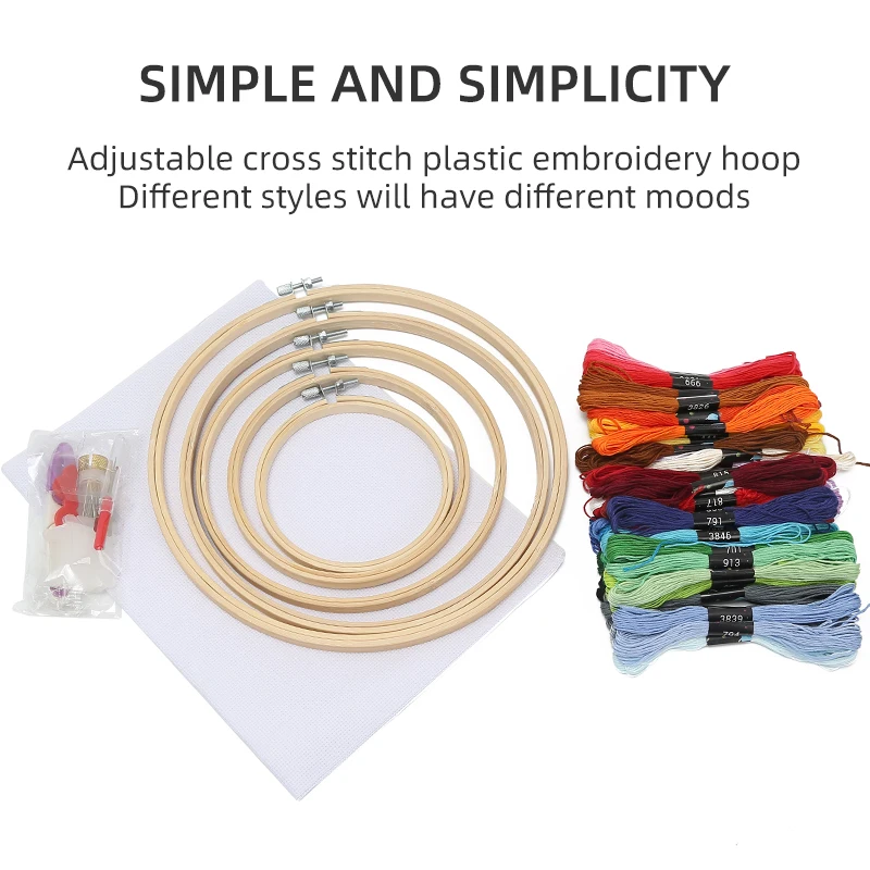 JP Diy Portable 50 Color Thread Bamboo Embroidery Hoop Set Cross Stitch Tool Accessories Embroidery Kit Sets