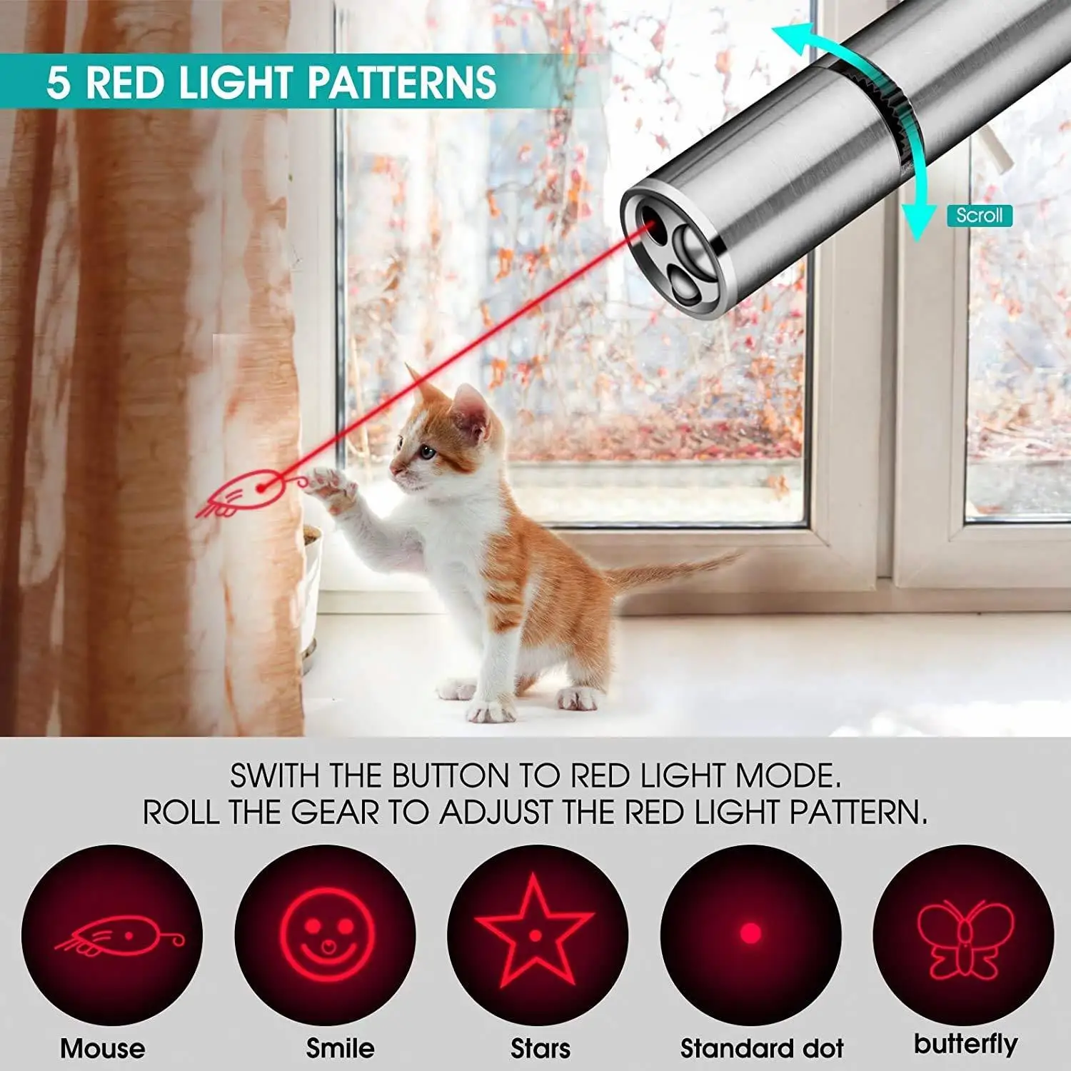 Interactive Cat Toy Kitten Chase Toys white Red and Purple light Playing for 5 Patterns Rechargeable USB Laser