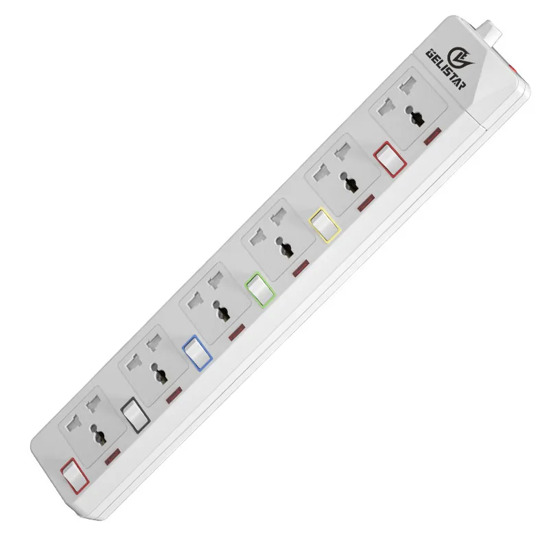 6 way 2m universal power strip individual switch fireproof electrical power extension socket and plug