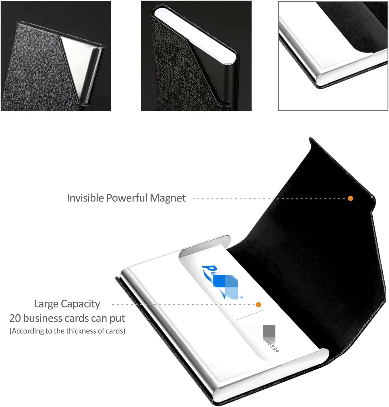 Engraved Logo Customized Logo Business Card Holder Name Card Case, PU Leather & Stainless Steel Credit Card Case for Men & Women