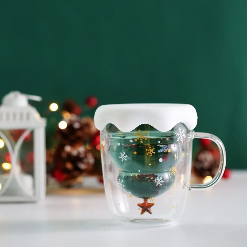 Simple Halloween Christmas Giveaways Handgrip Glass Tea Cup Cute Coffee Mug Gift Box Set For Girls