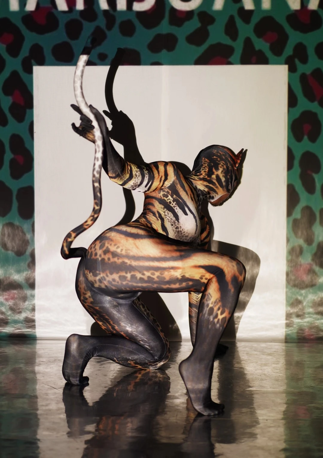 Singer Club  Skinny Leopard Print Full Cover Jumpsuit Cosplay Costumes Dance Stage Costume Women Club Animal Role Play Bodysuit