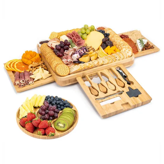 New Design bamboo cheese board charcuterie board set wine meat cheese platter