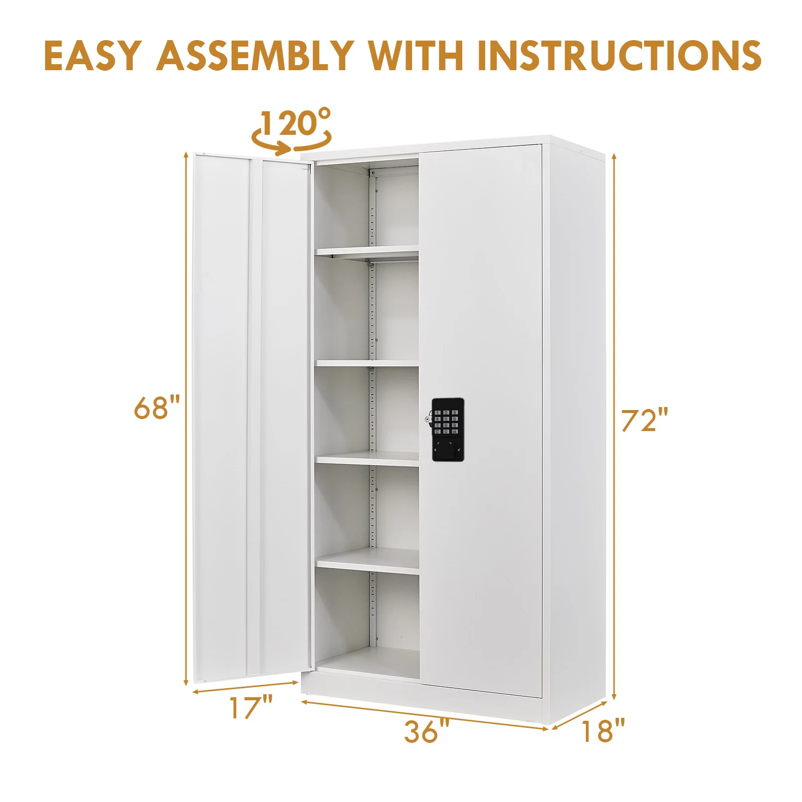 Metal Office Garage Storage Cabinet Steel Cupboard with 2 Doors and Shelves with smart lock