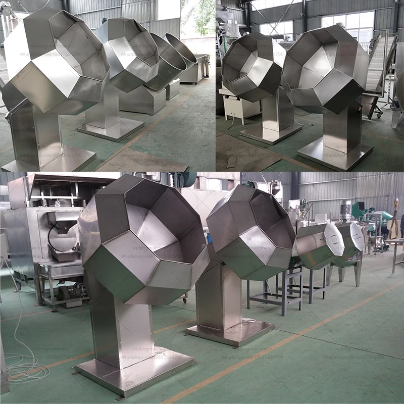 Food Spray Pan Sugar Dragee Peanut Coating Machine Small Nut Tumbler Coater Equipment Automatic Octagonal Drum Seasoning Machine